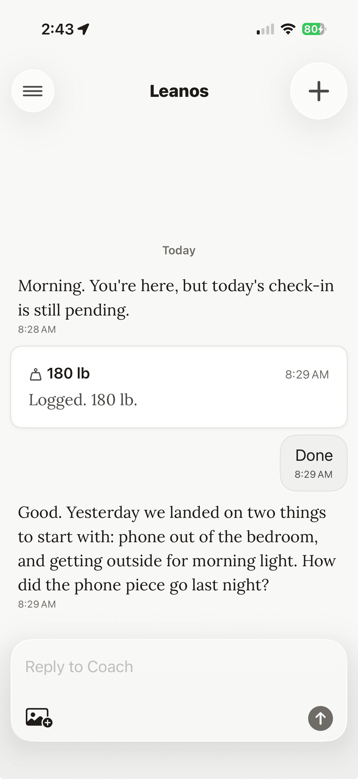 The Leanos coach on iPhone.